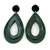 Statement Dark Green/ Black Acrylic Teardrop/ Hoop/ Drop Earrings - 80mm Long