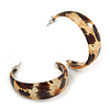 Trendy Half Hoop Earrings with Animal Print in Acrylic (Beige/ Black) - 40mm Diameter