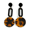 Black/ Brown Geometric Acrylic Tortoise Effect Drop Earrings - 75mm Long