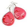 Pink Teardrop Wood Drop Earrings - 60mm Long