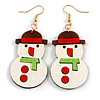 Christmas Sequin Felt/ Fabric Snowman Drop Earrings In Gold Tone - 70mm Long