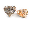 Clear Crystal Heart Clip On Earrings In Gold Tone - 23mm Across