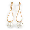 Trendy Loop with Crystal Faux Pearl Bead Drop Earrings In Gold Tone - 70mm Long