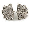 Silver Plated Clear Austrian Crystal Geometric Clip On Earrings - 22mm L