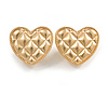 23mm Matt Gold Tone Quilted Heart Clip On Earrings Retro