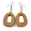 Gold Bronze Painted Wood O-Shape Drop Earrings - 55mm L
