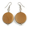 Gold Bronze Wood Coin Drop Earrings - 55mm L