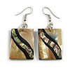 50mm L/Brown/Black/Abalone Square Shape Sea Shell Earrings/Handmade/ Slight Variation In Colour/Natural Irregularities