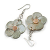 50mm L/Grey Flower Shape Sea Shell Earrings/Handmade/ Slight Variation In Colour/Natural Irregularities