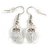 Transparent Double Glass with Crystal Ring Drop Earrings In Silver Tone - 40mm L