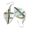 60mm L/Natural/Silver/Abalone Leaf Shape Sea Shell Earrings/Handmade/ Slight Variation In Colour/Natural Irregularities