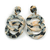 70mm L/Black/ Cream/ Gold Double Circle Acrylic Drop Earrings