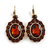 Oval Amber/Topaz Coloured Crystal Drop Earrings with Leverback Closure In Gold Tone - 40mm L
