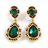 Statement Green Glass Crystal Bead Teardrop Earrings In Gold Tone - 50mm L
