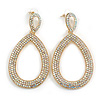 Spectacular AB Crystal Oval Drop Earrings in Gold Tone - 75mm L