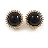 17mm D/ Round Crystal with Black Acrylic Bead Clip On Earrings in Gold Tone
