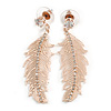 Clear Crystal Lightweight Feather Drop Earrings in Rose Gold Tone - 50mm L
