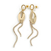 Crystal Chains and Leaf Dangle Long Earrings in Gold Tone - 10.5cm Long