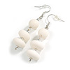 White Acrylic Bead Drop Earrings - 65mm Long