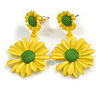 Matt Yellow/Green Daisy Flower Drop Earrings - 40mm L