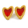Assymetric Red Acrylic Bead Stud Earrings in Gold Tone - 25mm Tall