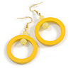 Medium Yellow Wood Hoop Earrings - 60mm Long