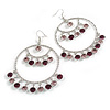Large Hoop Earrings with Faceted Crystals in Silver Tone – 10cm Drop, 65mm Diameter, 925 Sterling Silver Hooks