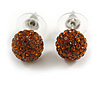 Burnt Amber Crystal Ball Stud Earrings - 10mm Diameter