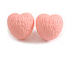 Matte Light Pink Acrylic Textured Rounded Heart Shaped Stud Earrings - 20mm Tall