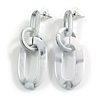 Graduated Link Acrylic Chain Drop Earrings (Marble Effect in White/Black) - 60mm Long