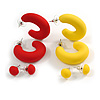 Set of Two Matte Acrylic Hoop and Button Earrings in Yellow/Red Colours - 35mm Long/ 10mm Diameter
