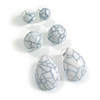 10mm Button/15mm Button/Teardrop Shaped Lightweight Acrylic Stud Earrings in White with Black Cracked Effect - Set Of 3 Pairs
