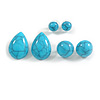 10mm Button/15mm Button/Teardrop Shaped Lightweight Acrylic Stud Earrings in Light Blue with Black Cracked Effect - Set Of 3 Pairs