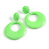 Large Solid Round Glossy Acrylic Dangle Earrings in Bright Green Colour - 85mm Long