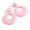 Large Solid Round Glossy Acrylic Dangle Earrings in Pastel Pink Colour - 85mm Long