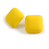 Square Three-dimensional Bright Yellow Matte Acrylic Stud Earrings - 23mm Wide