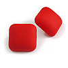 Square Three-dimensional Red Matte Acrylic Stud Earrings - 23mm Wide