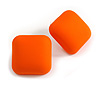 Square Three-dimensional Bright Orange Matte Acrylic Stud Earrings - 23mm Wide