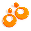 Large Solid Round Glossy Acrylic Dangle Earrings in Orange Colour - 85mm Long