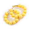 Medium Size Pineapple Yellow Acrylic Bead Hoop Earrings in Gold Tone - 40mm Diameter