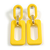 Bright Yellow Square Acrylic Drop Earrings - 70mm Long