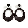 Large Oval Glossy Acrylic Dangle Earrings in Black Colour - 80mm Long