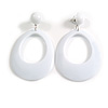 Large Oval Glossy Acrylic Dangle Earrings in White Colour - 80mm Long
