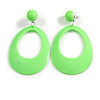 Large Oval Glossy Acrylic Dangle Earrings in Lime Green Colour - 80mm Long