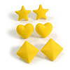 Star/Heart/Diamond Shaped Bright Yellow Matte Acrylic Stud Earrings - Set Of 3 Pairs