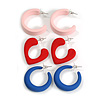Pastel Pink/Blue/Red Matte Acrylic Hoop Earrings - Set of 3 Pairs