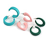 Teal/Pastel Pink/Dark Green Matte Acrylic Hoop Earrings - Set of 3 Pairs