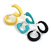 Light Yellow/Teal/Black Matte Acrylic Hoop Earrings - Set of 3 Pairs