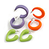 Purple/Orange/Lime Green Matte Acrylic Hoop Earrings - Set of 3 Pairs