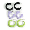 Black/Lavender/Lime Green Matte Acrylic Hoop Earrings - Set of 3 Pairs